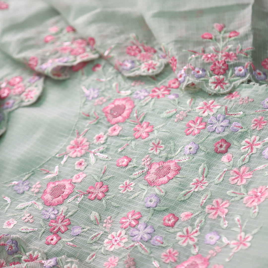 Rahiya Mint Green Thread Embroidered Neck Work Kota Doriya Suit