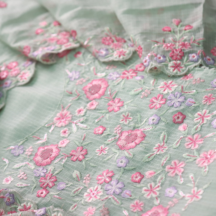 Rahiya Mint Green Thread Embroidered Neck Work Kota Doriya Suit