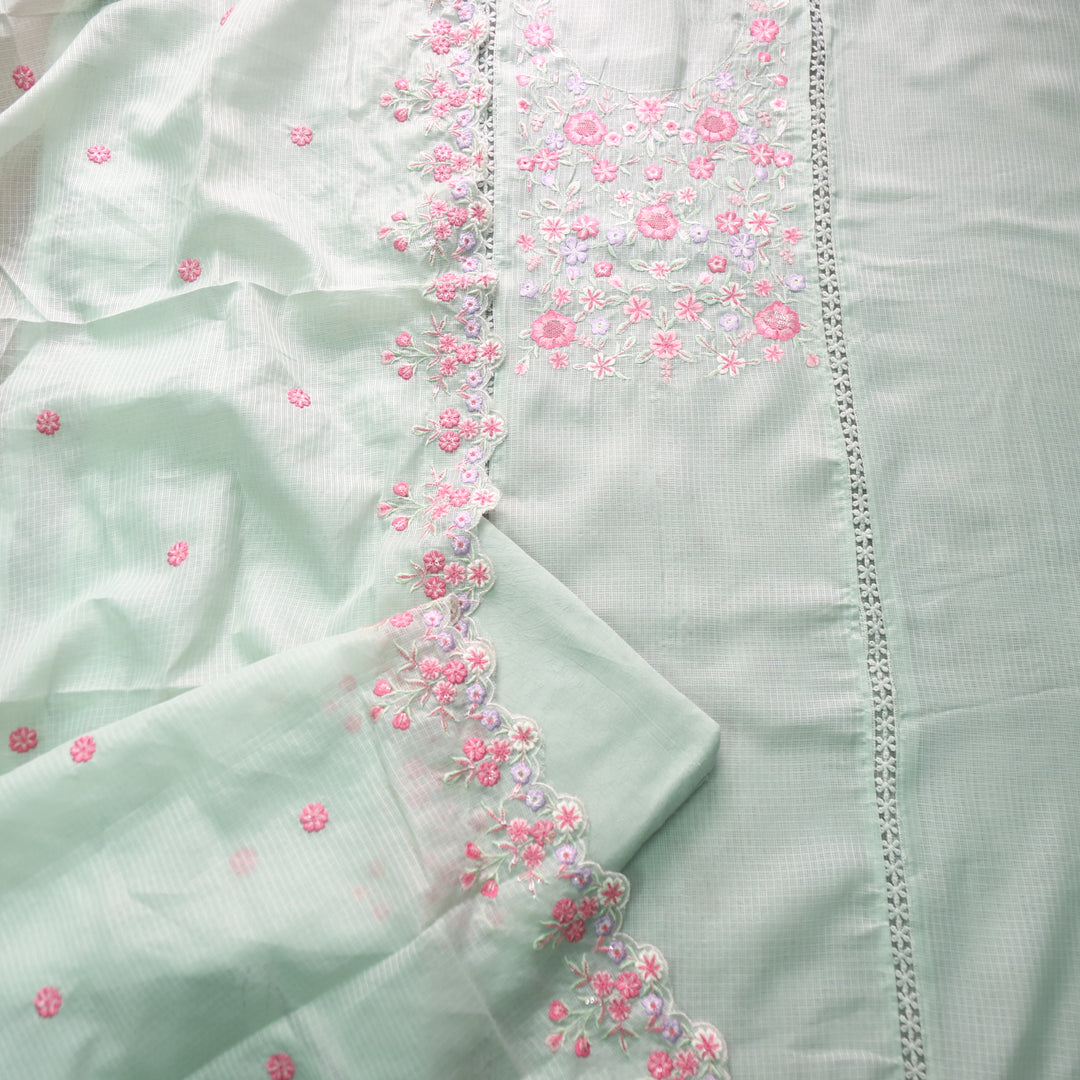 Rahiya Mint Green Thread Embroidered Neck Work Kota Doriya Suit