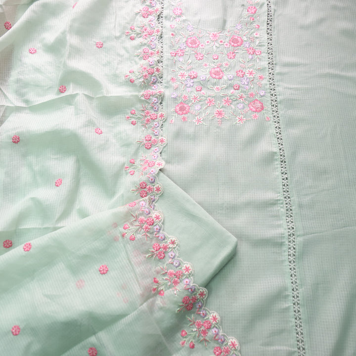 Rahiya Mint Green Thread Embroidered Neck Work Kota Doriya Suit