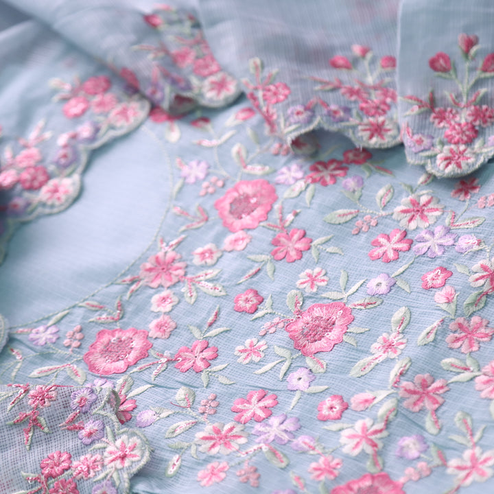 Rahiya Powder Blue Thread Embroidered Neck Work Kota Doriya Suit