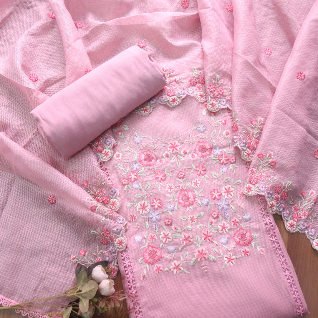 Rahiya Frosty Lilac Thread Embroidered Neck Work Kota Doriya Suit