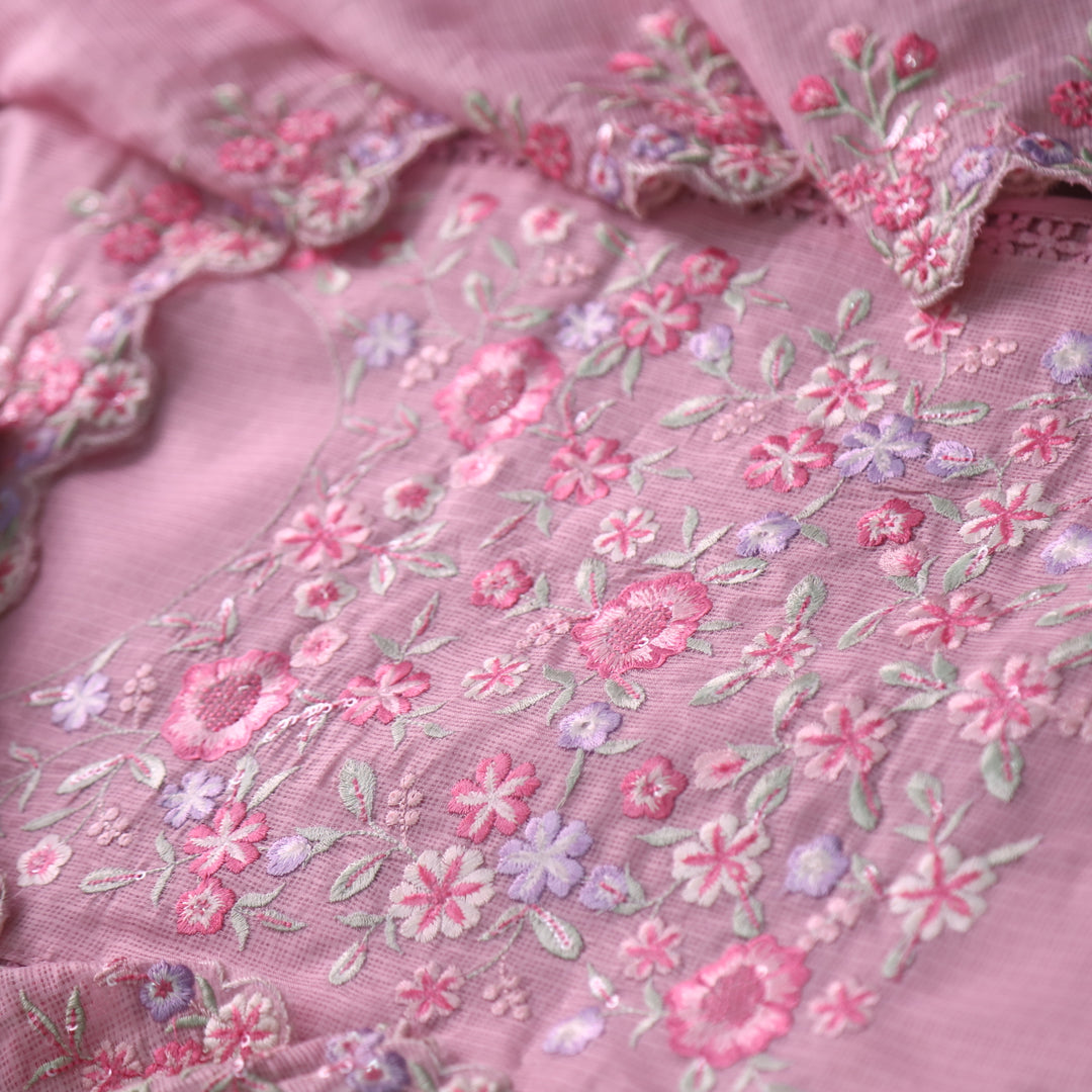 Rahiya Frosty Lilac Thread Embroidered Neck Work Kota Doriya Suit