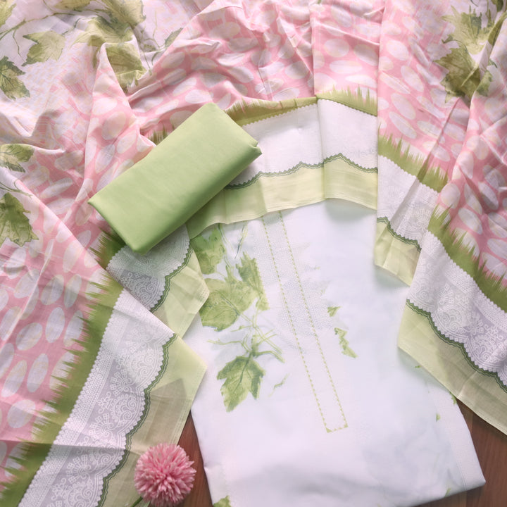 Madhubala Laef Green All Over Check Printed Work Cotton Suit Set