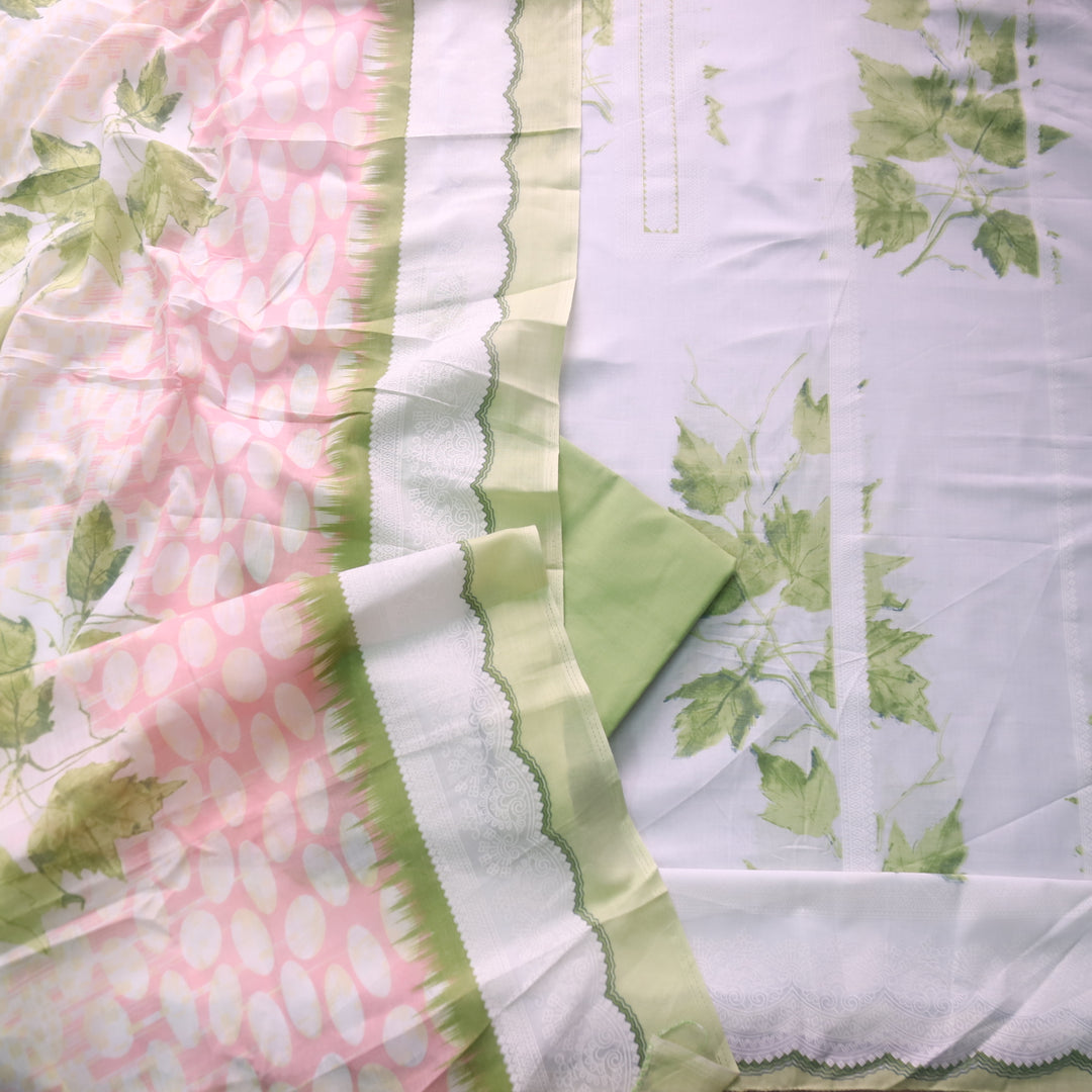 Madhubala Laef Green All Over Check Printed Work Cotton Suit Set