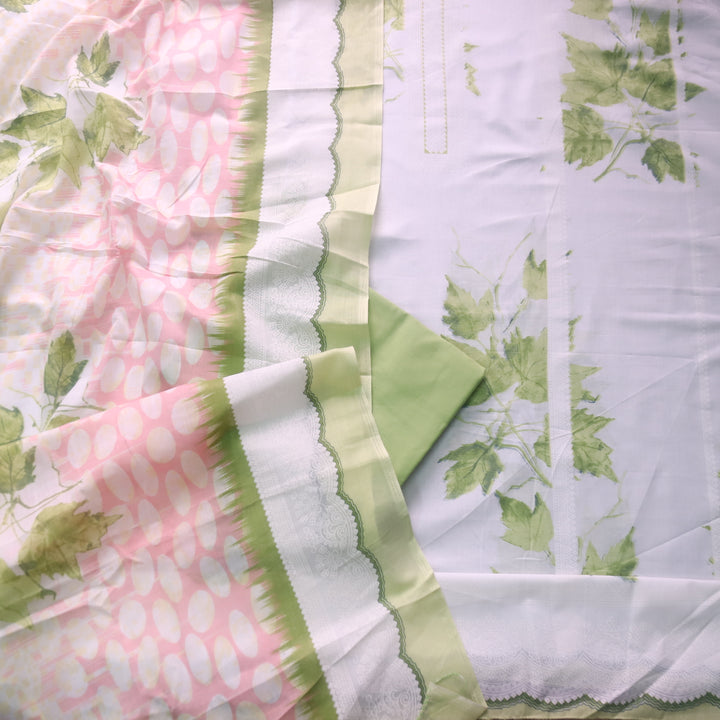 Madhubala Laef Green All Over Check Printed Work Cotton Suit Set