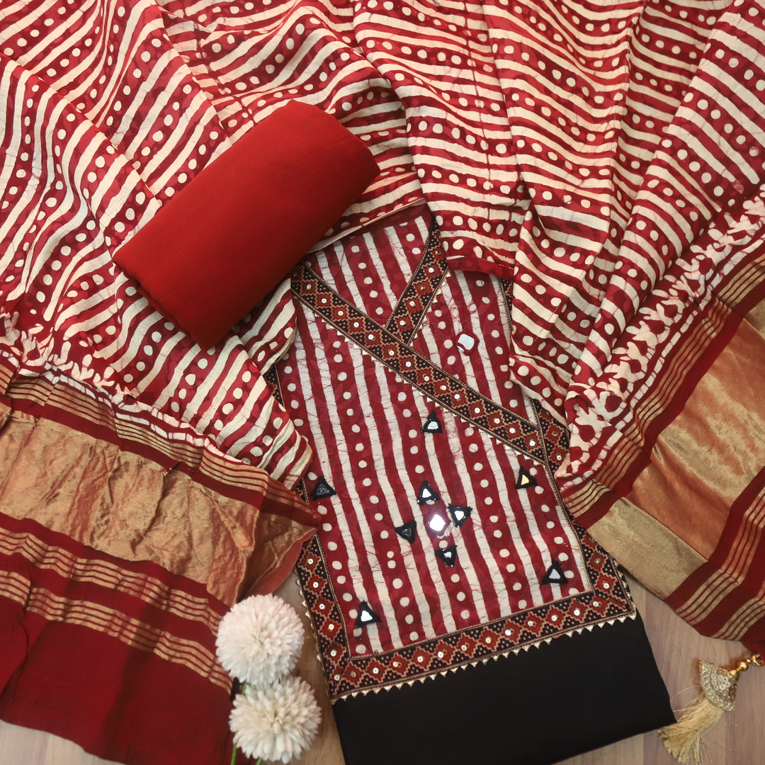 Kakaswi Paint Black Angrakha Kutch Neck Work Printed Cotton Suit Set