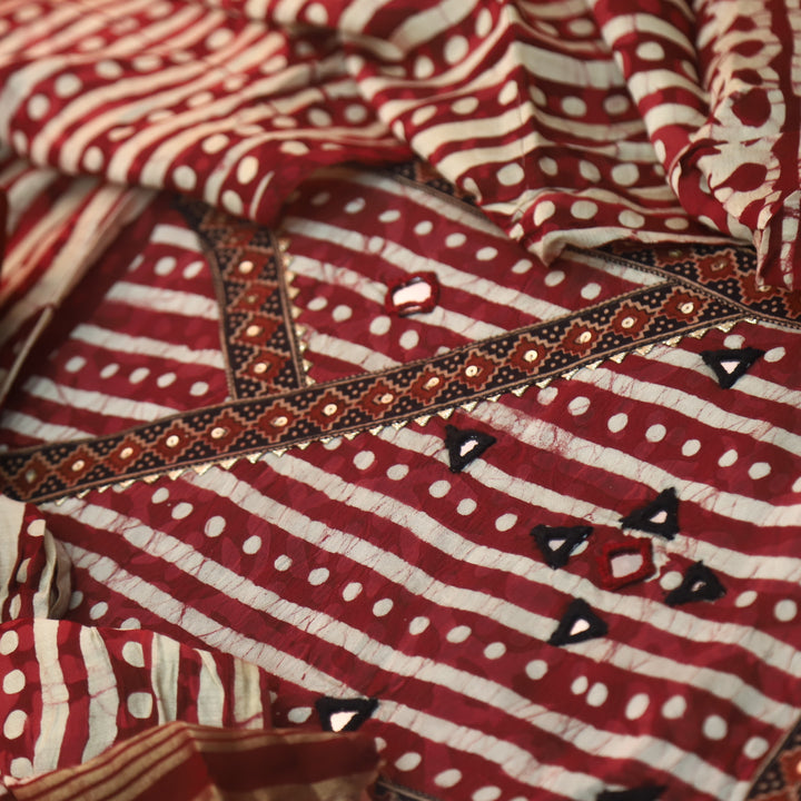 Kakaswi Paint Black Angrakha Kutch Neck Work Printed Cotton Suit Set