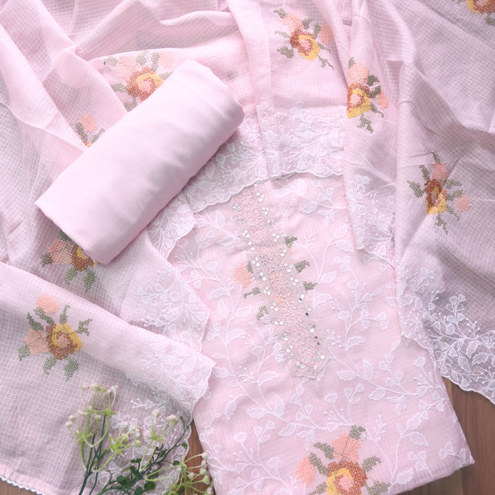Kakashi Baby Pink All Over Thread Embroidered with Kardana Work Kota Doriya Set