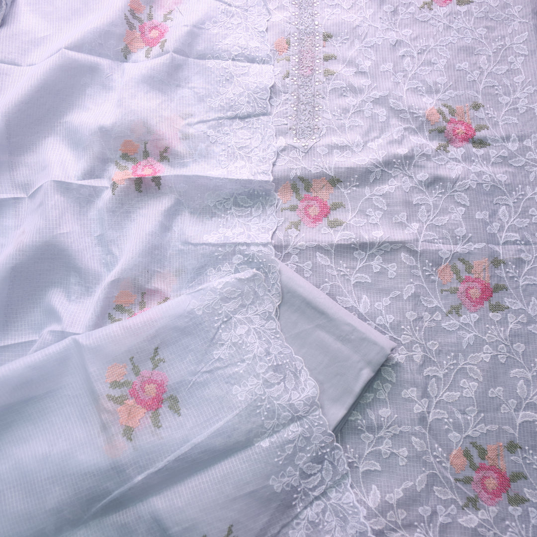 Kakashi Sky Gray All Over Thread Embroidered with Kardana Work Kota Doriya Set