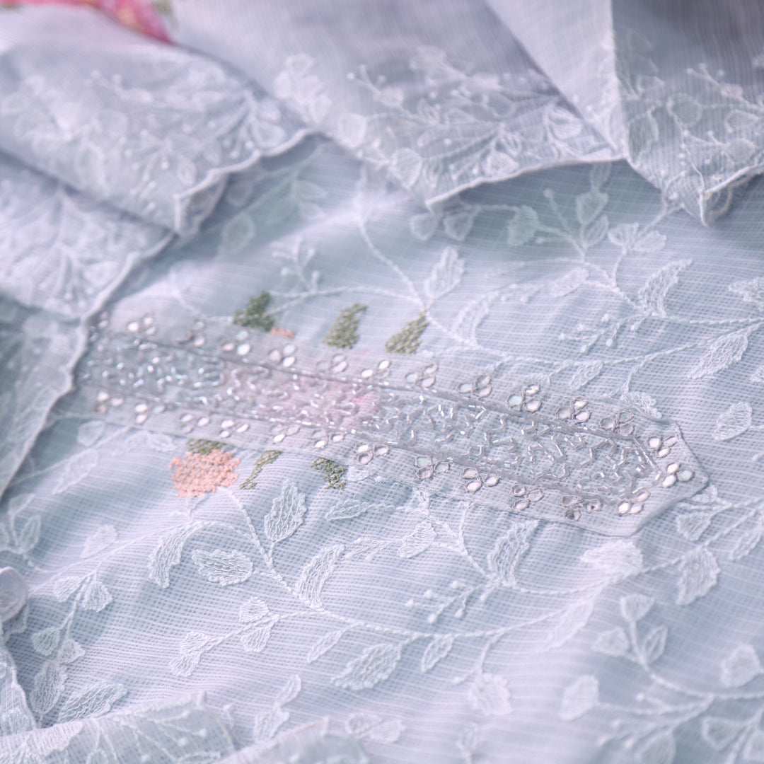 Kakashi Sky Gray All Over Thread Embroidered with Kardana Work Kota Doriya Set