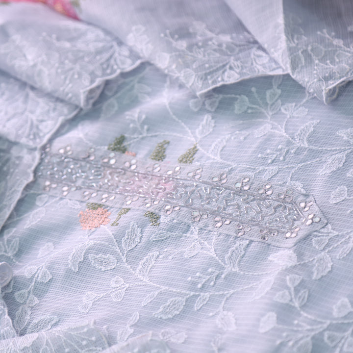 Kakashi Sky Gray All Over Thread Embroidered with Kardana Work Kota Doriya Set