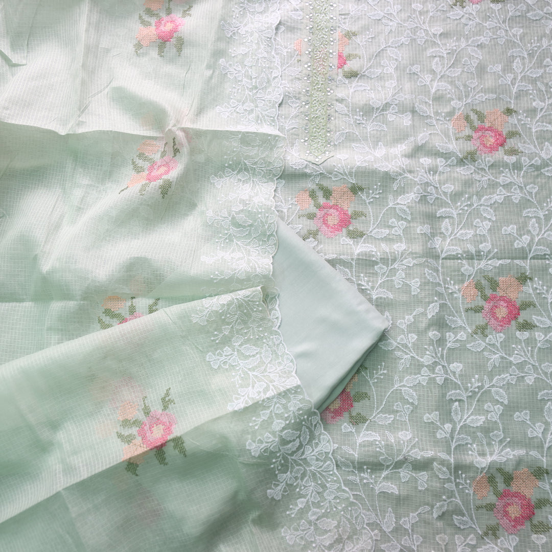 Kakashi Mohito Mint All Over Thread Embroidered with Kardana Work Kota Doriya Set