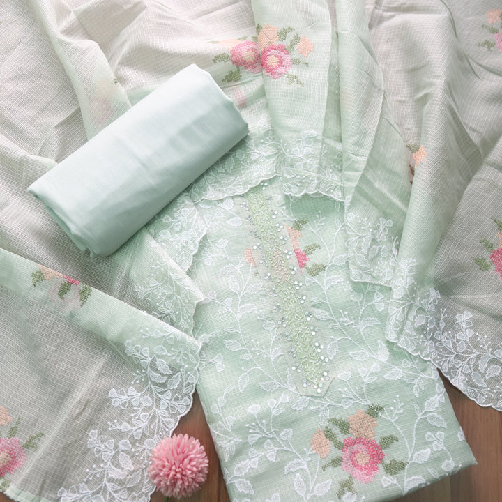 Kakashi Mohito Mint All Over Thread Embroidered with Kardana Work Kota Doriya Set