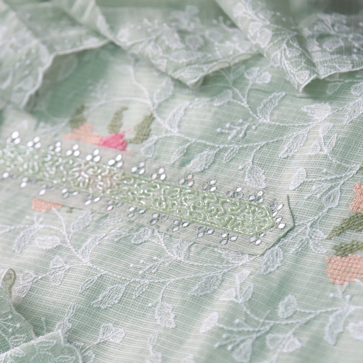 Kakashi Mohito Mint All Over Thread Embroidered with Kardana Work Kota Doriya Set