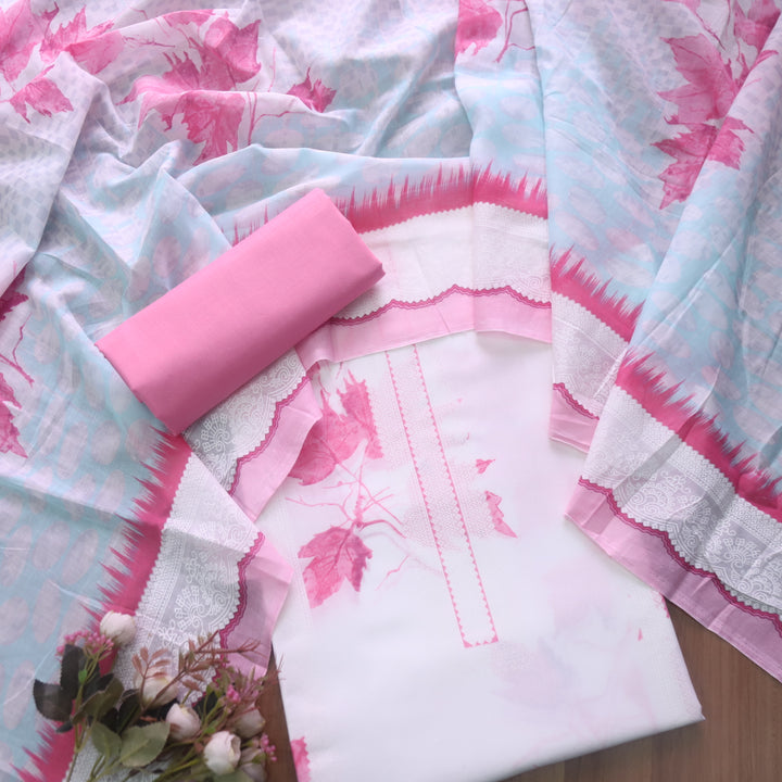 Madhubala Baby Pink All Over Check Printed Work Cotton Suit Set