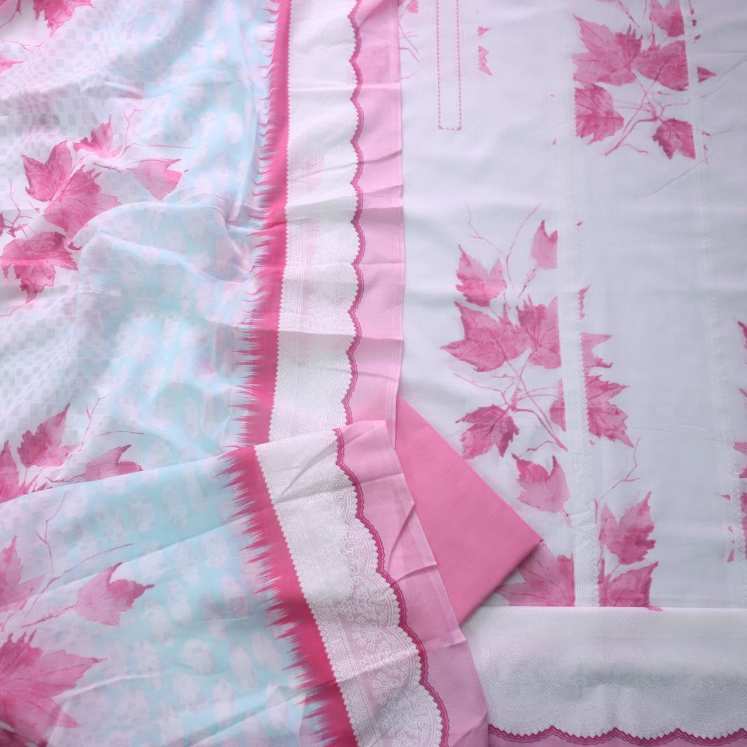 Madhubala Baby Pink All Over Check Printed Work Cotton Suit Set