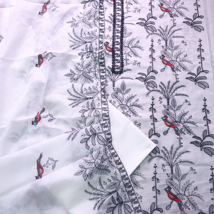 Kakashi Pearl White  All Over Thread Embroidered with Lace Work Kota Doriya Set