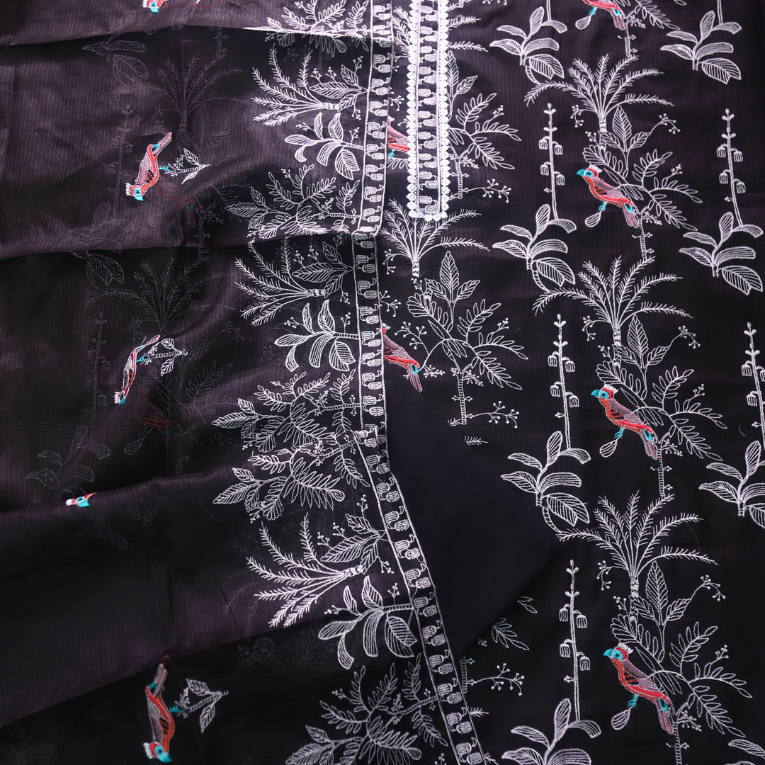 Kakashi Ebony Black All Over Thread Embroidered with Lace Work Kota Doriya Set