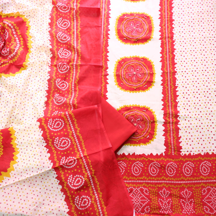 Kaash Maharani Red Morti Work Bandhani Printed Jam Cotton Suit Set