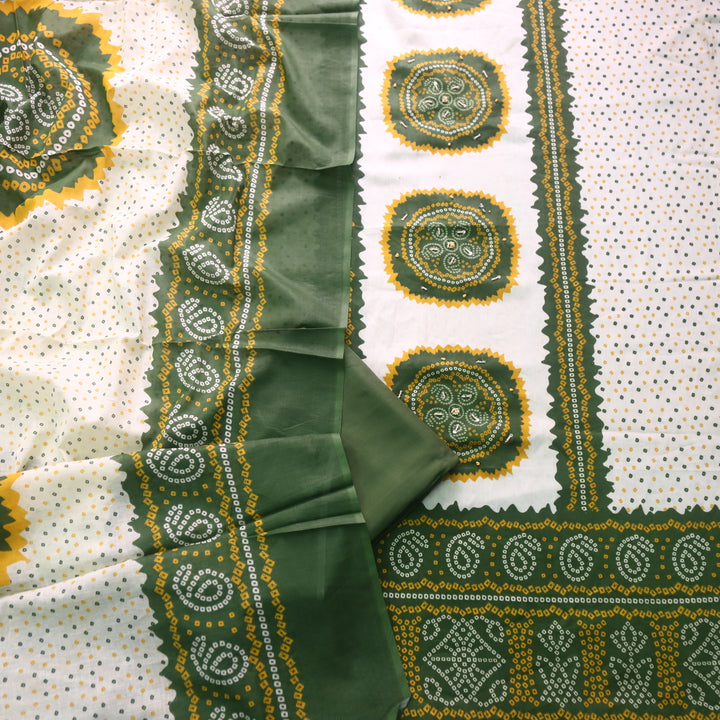 Kaash Sacramento Green Morti Work Bandhani Printed Jam Cotton Suit Set