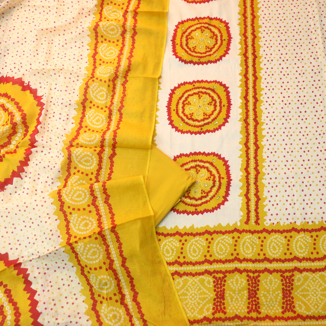 Kaash Sunflower Yellow Morti Work Bandhani Printed Jam Cotton Suit Set