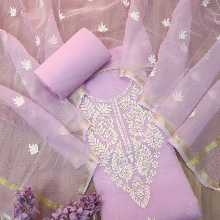 Sundri Lavish Lavender Moti Work with Thread Neck Kota Doriya Suit Set-D2