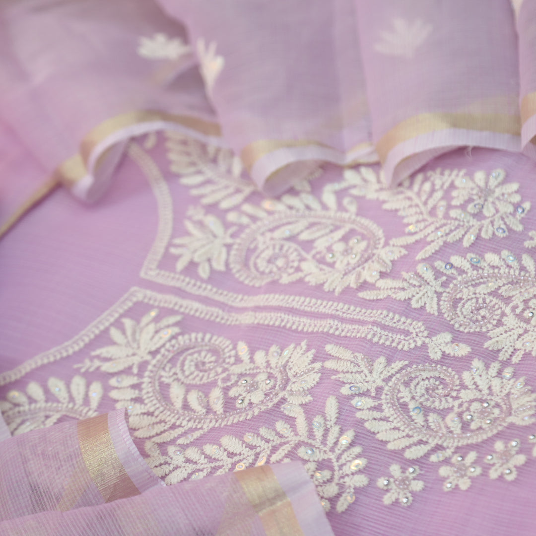 Sundri Lavish Lavender Moti Work with Thread Neck Kota Doriya Suit Set-D2