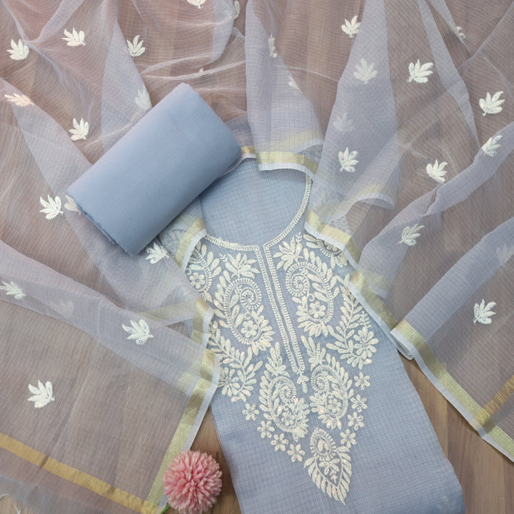Sundri Slate Gray Moti Work with Thread Neck Kota Doriya Suit Set D2
