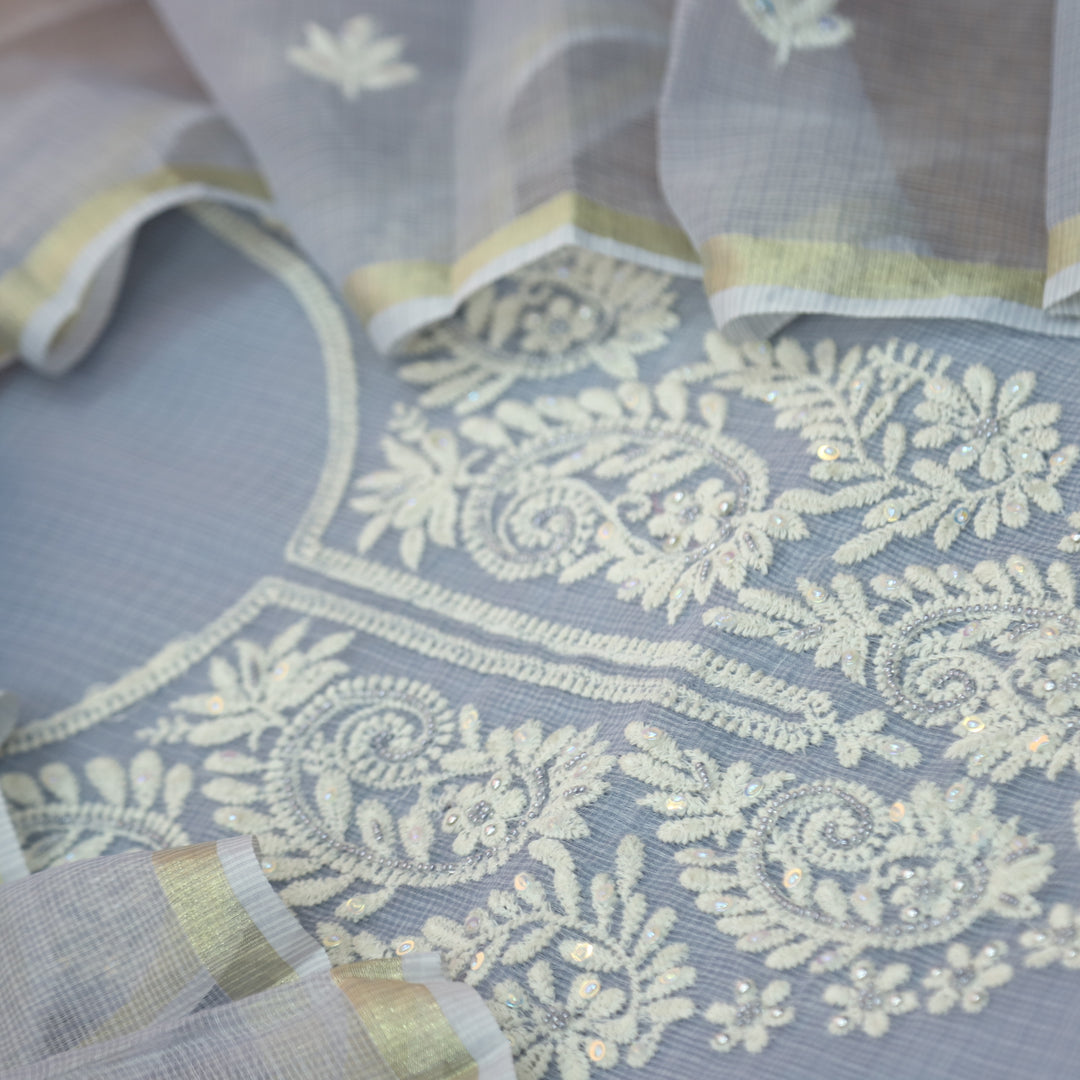 Sundri Slate Gray Moti Work with Thread Neck Kota Doriya Suit Set D2