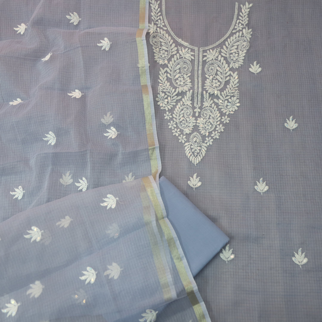 Sundri Slate Gray Moti Work with Thread Neck Kota Doriya Suit Set D2