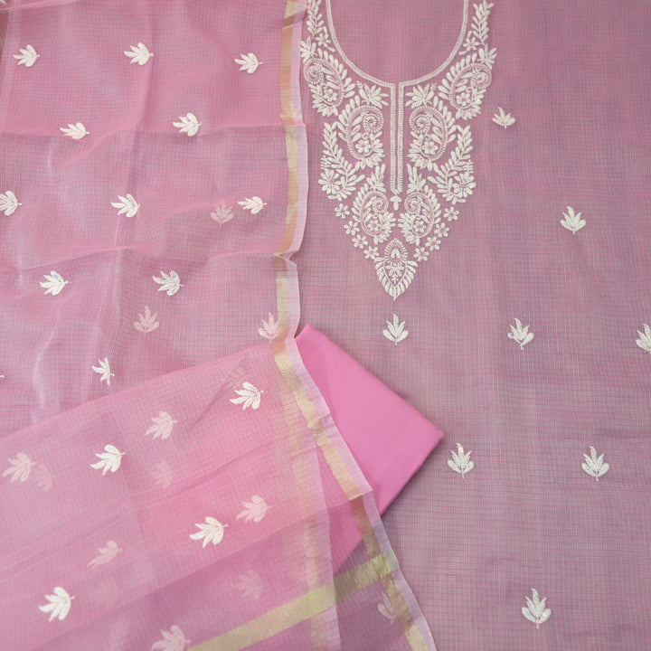 Sundri Flamingo Pink Moti Work with Thread Neck Kota Doriya Suit Set-D2