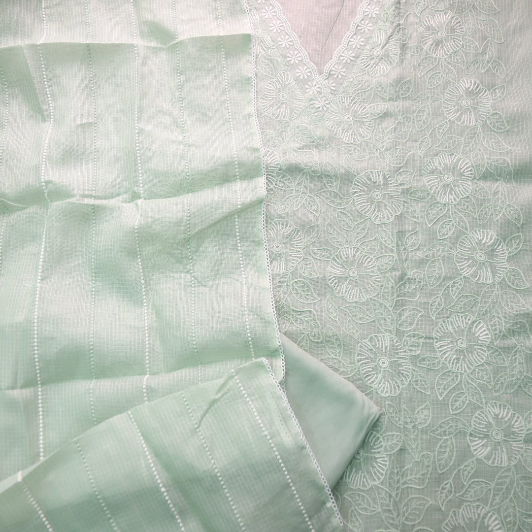 Meherba Mint Green V Neck lace All Over Thread Work Kota Doriya Suit Set