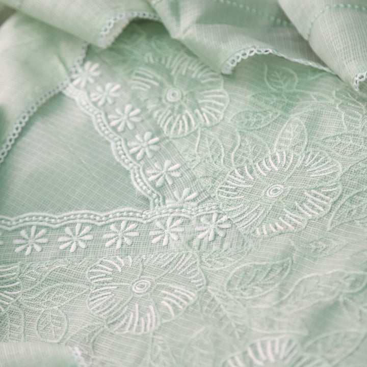 Meherba Mint Green V Neck lace All Over Thread Work Kota Doriya Suit Set