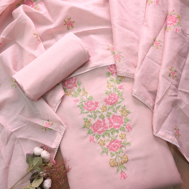 Parinde Dusty Mauve Cross-Stitch Thread Neck Work Kota Doriya Suit Set