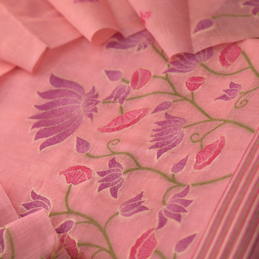 Khayal Lemonade Pink Pichwai Authentic Jamdani Weaved Chanderi Suit Set