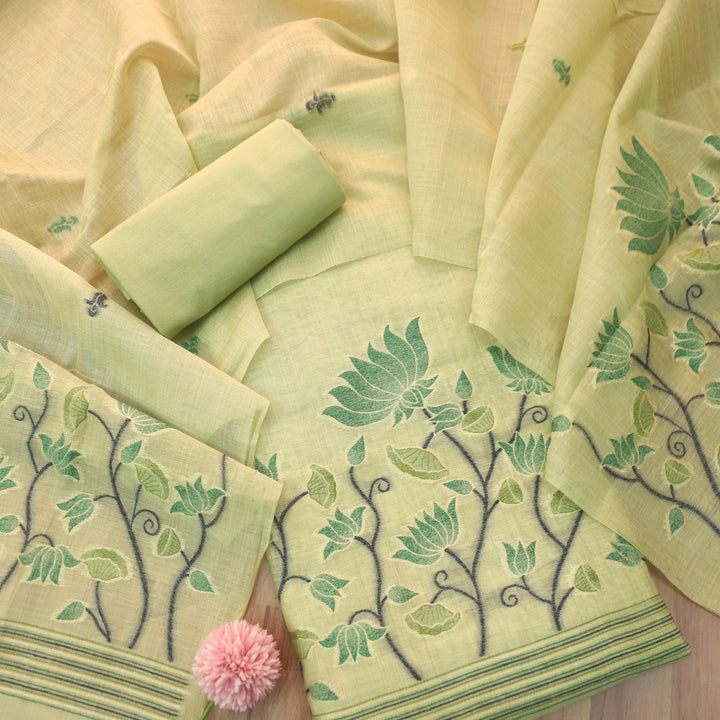 Khayal Mojito Mint Pichwai Authentic Jamdani Weaved Chanderi Suit Set