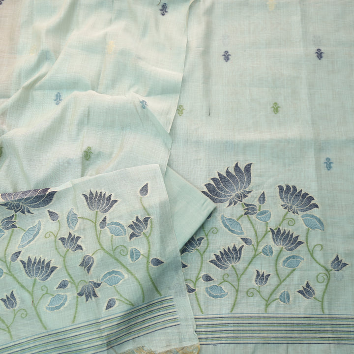 Khayal Sea Form Blue Pichwai Authentic Jamdani Weaved Chanderi Suit Set