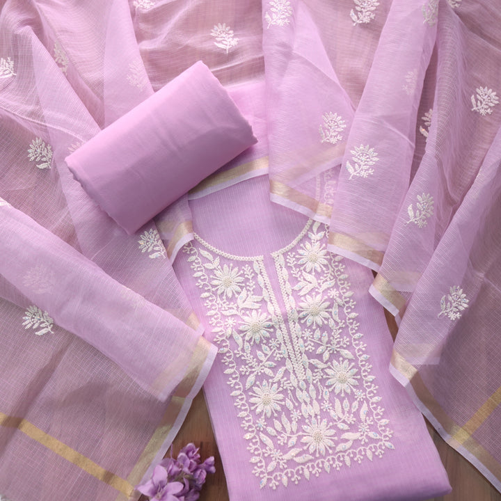 Raashi Orhcid Lilac Moti Work with Thread Neck Kota Doriya Suit Set D3