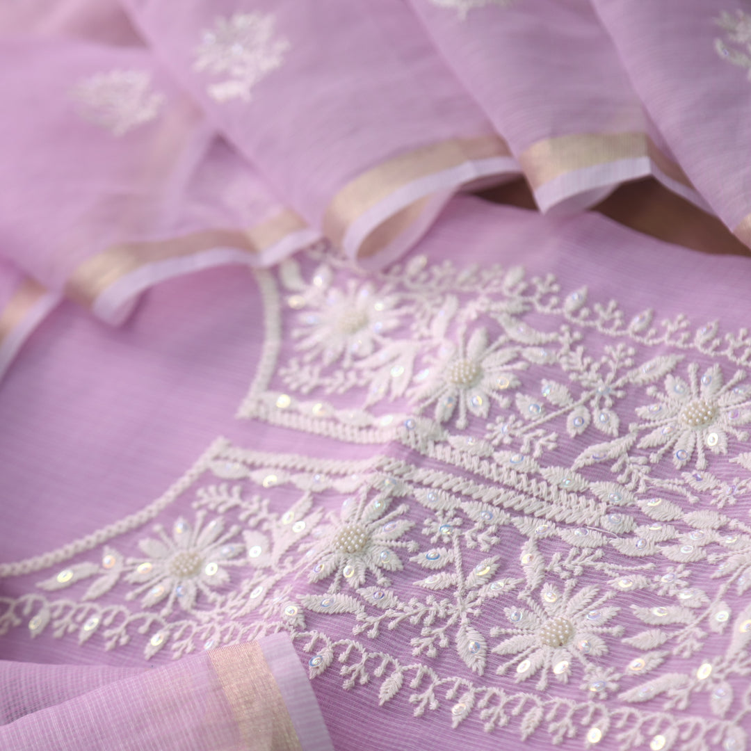 Raashi Orhcid Lilac Moti Work with Thread Neck Kota Doriya Suit Set D3