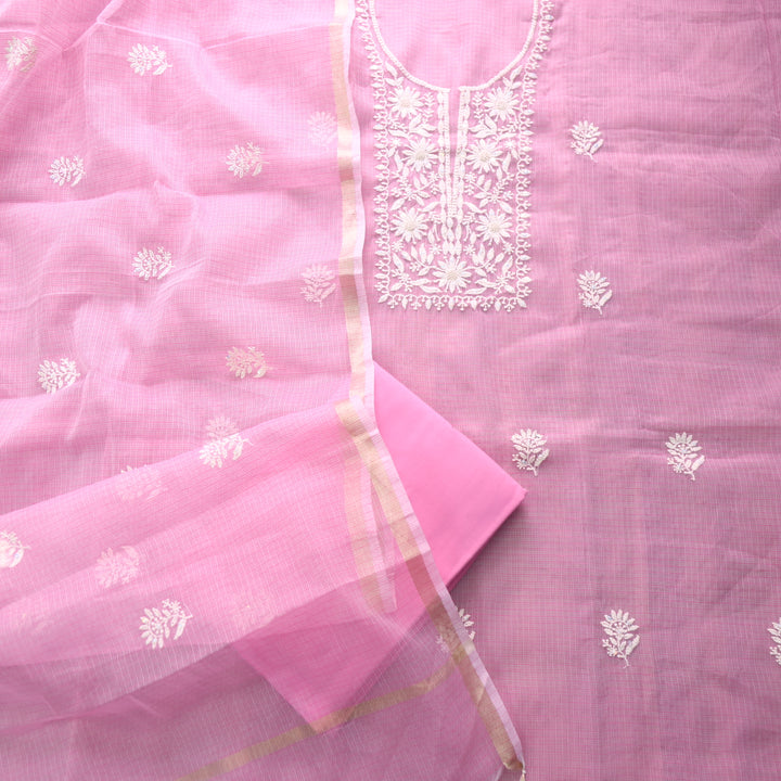 Raashi Flamingo Pink Moti Work with Thread Neck Kota Doriya Suit Set D3