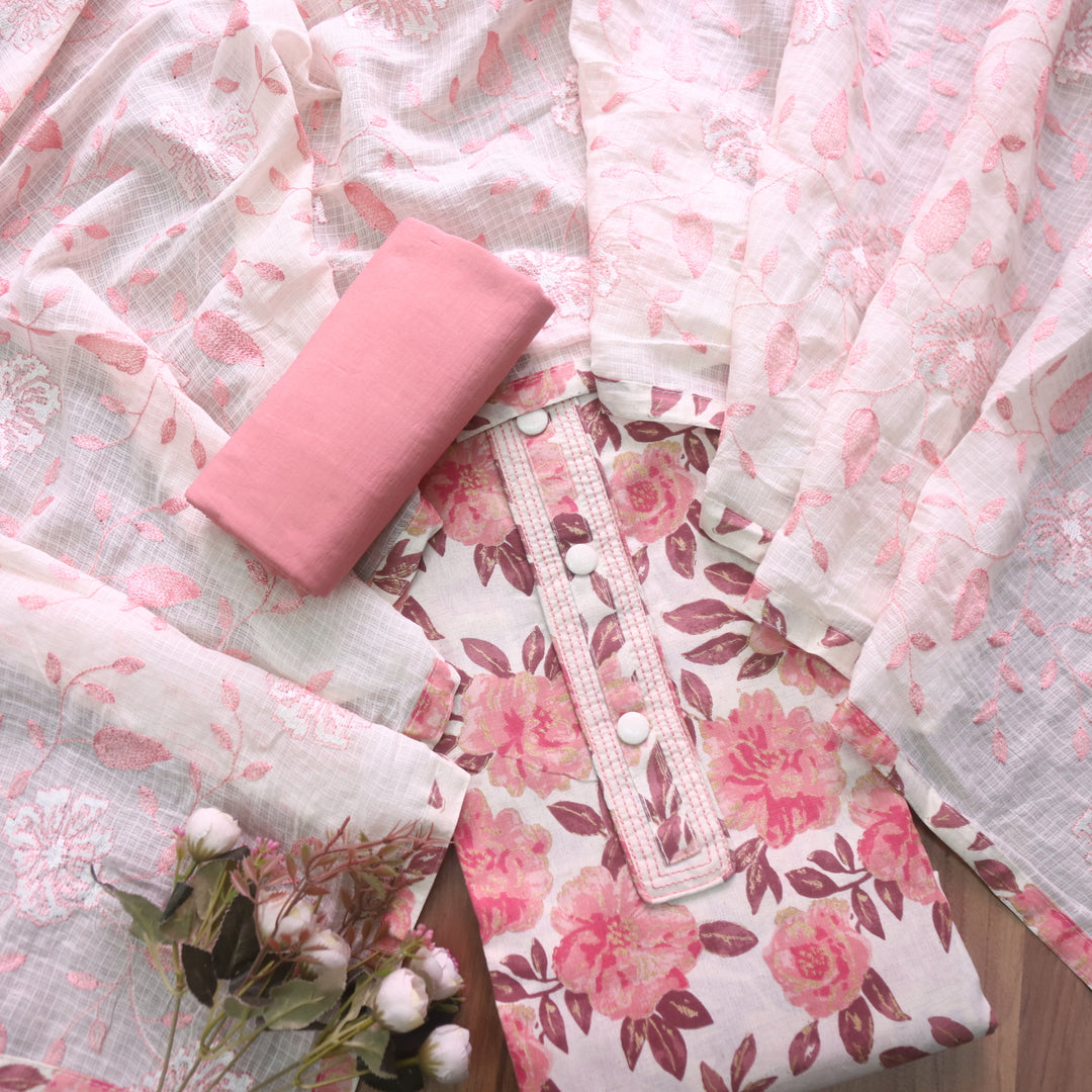 Fanaa Mauve Pink Button Work Patch on Foil Work Floral Printed Cotton Set