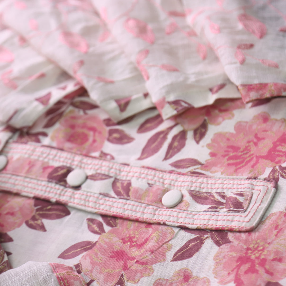 Fanaa Mauve Pink Button Work Patch on Foil Work Floral Printed Cotton Set