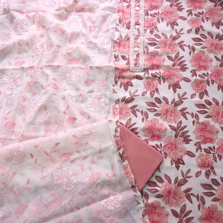 Fanaa Mauve Pink Button Work Patch on Foil Work Floral Printed Cotton Set