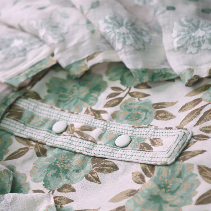 Fanaa Sage Green Button Work Patch on Foil Work Floral Printed Cotton Set