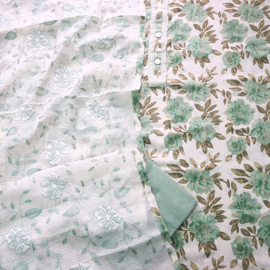Fanaa Sage Green Button Work Patch on Foil Work Floral Printed Cotton Set