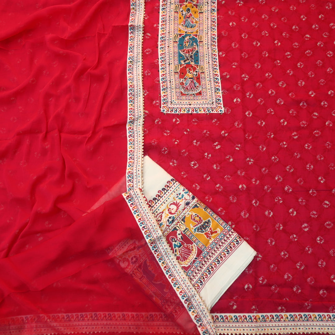 Kaash Rani Pink Garba Print Neck Patch with Spiral Bandhej Print Jam Cotton Set