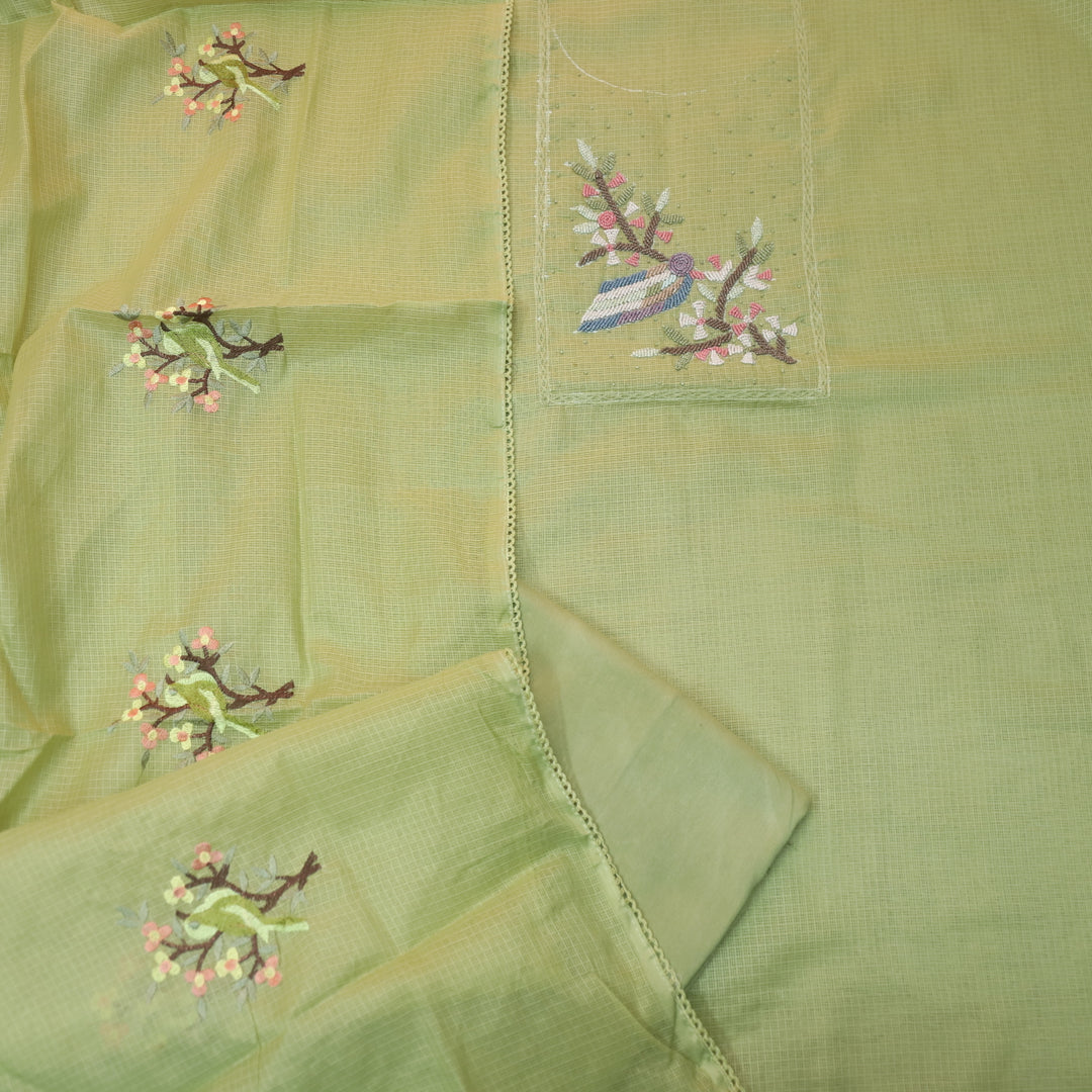 Haseen Mantis Green Floral Style Moti Work Neck Kota Doriya Suit Set