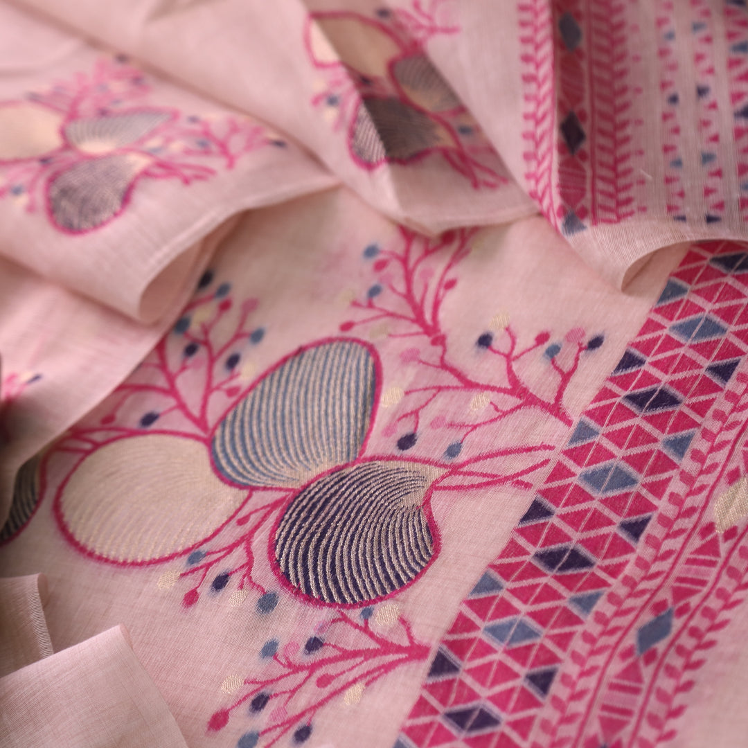 Riwayat Petal Pink  Zari with Floral Authentic Jamdani Weaved Suit Set