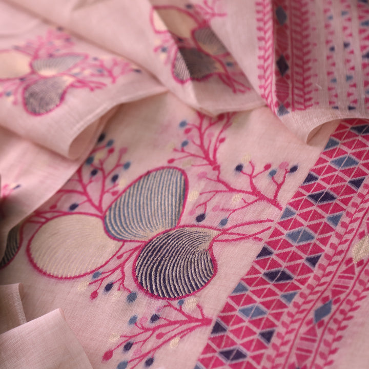 Riwayat Petal Pink  Zari with Floral Authentic Jamdani Weaved Suit Set